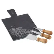 4pc Tempa Tuscany Rectangle Cheese Knife Set w/ 17.1x30x0.7cm Slate Board