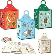 Set of 3 Star Crafts Children's Wooden Star Lantern Craft Set Star Tea Light Holder for Painting Wooden Creative Set for Boys Girls Children's Birthday Party Gift Creative DIY