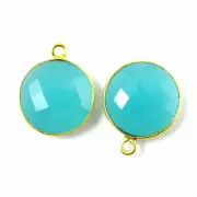 Bezel Gemstone Pendant - 14mm Faceted Coin Shape - Peru Chalcedony (2 Pcs)
