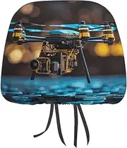 KLSVTMEA 2 Pack Car Headrest Cover, Drone Printed Car Head Rest Protector, Soft Car Seat Head Rest Cover for Most Vehicles, Male and Female Car Interior Accessories