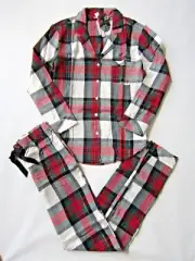 LOT Victoria Secret FLANNEL PLAID Buffalo PAJAMAS SHIRT PANT PJ SCRUNCHIE SET M