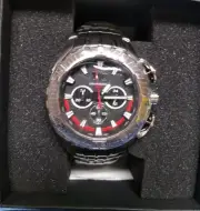 NEW Wohler Cohen 1230M Men's Chronograph SS Watch Black Face Dial Red Accent 10M