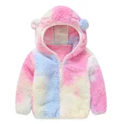 Nevenka Toddlers Fleece Hooded Jacket Cartoon Ear Zip Up Teddy Coat-Tie Dye