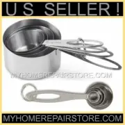 US SELLER! FREE S&H!—STAINLESS STEEL—MEASURING CUP & MEASURING SPOON—8 PIECE SET