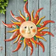 Metal Sun Wall Art Decor,17.3Inches 17.3L" x 17.3W", Orange