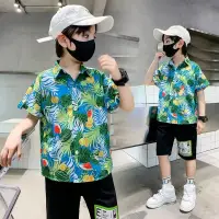 在飛比找蝦皮購物優惠-夏威夷花短袖襯衫男童 童裝 中大男童襯衫 春秋外套 男童短袖