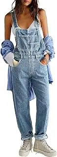 [Vanchenl] Women's Casual Denim Jeans Overalls Loose Adjustable Straps Baggy Dungarees Bib Romper Jumpsuit Harem Trousers