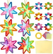 Qyeahkj 36 Set Star Tissue Paper Crafts for Kids DIY Star Window Suncatcher Craft Kit Stars Hanging Decor Ornament for Summer School Home Classroom Activity Art Project Birthday Party Favors Gifts