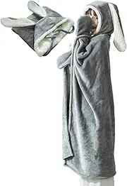 [Generic] Bunny Ears Oversized Blanket ? Wearable Warm Hooded Blanket | Excellent in Workmanship Comfortable Blanket Cape for Women, Girls | Soft Breathable Bunny Ear Cloak, Cozy Hoodie for Birthday Gift