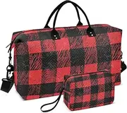 [ZRYSMY] Duffel Bag for Traveling, Buffalo Plaid Red Black Travel Bag Gym Bag, with Multiple Interior Pockets Shoulder Weekender Bag for Women Men with Toiletry Bag 20.5L x 1.9W x 13.8H, Multi-Colored