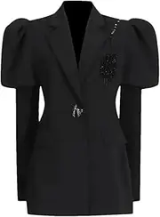 [Zadaos] Women Blazer Single Buttons Puff Sleeve Blazer Coat Long Ladies Slim Suit Jacket