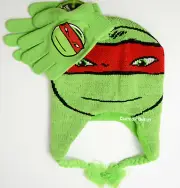 Teenage Mutant Ninja Turtles BEANIE HAT Set Gloves Earflap Raphael New Gift