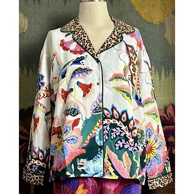 Anthropologie Sarah Gordon Whimsical Flannel Hummingbird PJ Pajama Shirt Top M