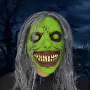 Horror Scary Exorcist Face Mask Demon Smile w/Wigs for Halloween Cosplay Costume