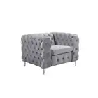 Single Seater Grey Sofa Classic Armchair Button Tufted in Velvet Fabric with