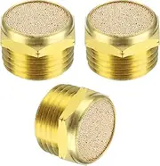 uxcell Brass Pneumatic Exhaust Muffler NPT 1/2, 3 Pack Sintered Bronze Air Compressor Muffler Fitting Flat Air Solenoid Valve Muffler for Automation Pneumatic Equipment, Golden