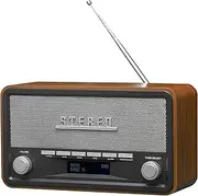 Denver DAB-18 Vintage Style Stereo DAB/DAB+ & FM Radio – Real Wood Cabinet, Bluetooth, Clock Radio Alarm, AUX in