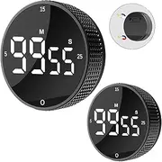 2-Pack Magnetic Digital Kitchen Timers - Large LED Display Countdown/Countup Timer with 3 Presets (5/15/25 Mins), 3 Alarm Volumes, Strong Magnetic Backing for Cooking, Fitness, Study & Yoga