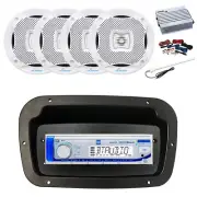 Dual Marine Radio,Spa Bezel,Adapter,Antenna,Amp,Kit, 4x 3.5" 300W White Speaker