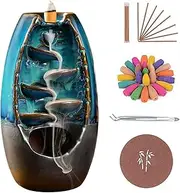 RbeuFolr Ceramic Backflow Incense Holder Incense Burner Waterfall with 120 Backflow Incense Cones & 30 Incense Sticks Aromatherapy Ornamental for Home Office Yoga Zen Decor and Room Decor (Blue)