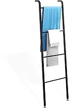 VERFARM Towel Rail Freestanding, 4 Layer Towel Holder Rack, Metal Blanket Ladder Blanket Holder, Wall-Leaning Decorative Ladder for Throws, Blankets, for Bathroom, Bedroom, Living Room (Black)