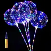 15 PCS LED Balloons, Clear Light Up Balloons with Sticks + Air Pump, Bobo Balloons Colorful Neon Balloons Glow in the Dark, Helium Balloons Sets for Party, Birthday, Wedding, Decoration