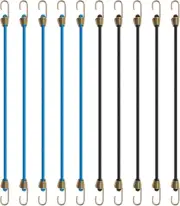 Elastic Bungee Cords, 10 PCS Black and Blue Elastic Rope Rubber Strap with Metal