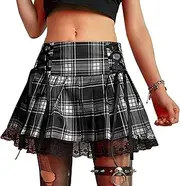 [KEOYA] Womens Girls Gothic Punk Mini Skirts Fashion High Waisted Y2K Skirt Sexy Tie Up Lace Patchwork Skorts