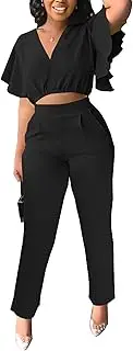 [Fooullaide] Women's Fashion Two Piece Outfit Sweatsuit Crop Top Butterfly Sleeve Matching Set Sexy Brunch Vacation 2pc Sets