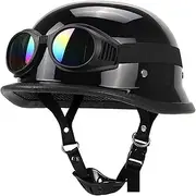 German Hel-Met Semi-Open Vintage Open Motorcycle Hel-Met Half Hel-Met DOT Certification Chopper Hel-Met with Sunglasses for Mopeds Cruiser Vintage Jet Hel-Met Quick Release Buckles