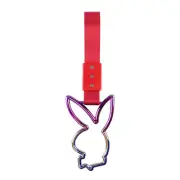 Car Accs JDM Bunny Rabbit TSURIKAWA Neo Chrome Ring Red Nylon Handle Strap X1