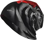 [QMNKLET] Beanie Hats for Men Women Soft Knit Cuffed Beanie Black White and Red Roses Skull Cap Headwear Ski Hat, Black, One Size