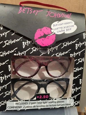 BETSEY JOHNSON 2-PACK BLUE LIGHT FILTERING GLASSES READERS +2.50 ❤️NEW