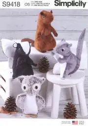 Simplicity S9418 PLUSH Forest Animals Squirrel Skunk Owl Beaver PATTERN Uncut