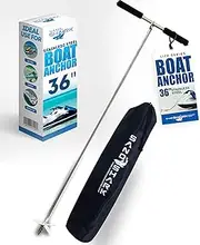 SandShark Lite Series Boat Anchor - Shallow Water Anchor Pole - Jet Ski Anchor, Kayak Anchor, Pontoon Boat Accessories for Beach and Sandbar - 316 Stainless Steel w/Handle and Padded Case