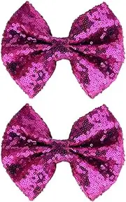 Koolgil 5-inch Glitter Sequins Bow Hair Clips Sparkly Cheer Barrettes Alligator Hairpins for Baby Girls, Kids, Teens and Women Accessories Gift Set of 2 (Fuchsia)