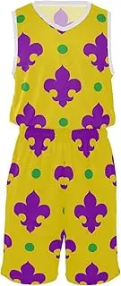 [GuoChe] Youth Basketball Jersey and Shorts Mardi Gras Carnival Purple Royal Lily Yellow Basketball Jersey Dresses for Women