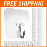 Reusable Clear Wall Hooks - 40 Heavy Duty Adhesive Hooks for Damage-Free Hanging