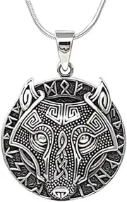[Treasure Bay] TreasureBay Odin's Wolf Viking Pendant 925 Silver with Necklace, Silver