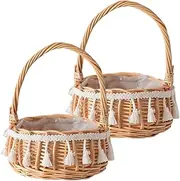 Alipis 2Pcs Small Woven Flower Girl Baskets for Weddings Rustic Rattan Baskets with Handles for Floral Arrangements Easter Celebrations and Home Decor