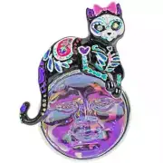 KIRKS FOLLY Sugar Skull Kitty Seaview Water Moon Pin Pendant silvetone/ purple