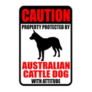 2x Tin Sign Caution Australian Cattle Dog With Attitude Rustic Metal Vintage