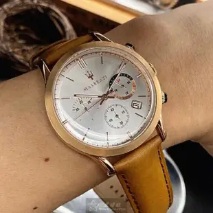 【MASERATI 瑪莎拉蒂】MASERATI手錶型號R8871633002(白色錶面玫瑰金錶殼咖啡色真皮皮革錶帶款)