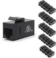 VCE Cat6 RJ45 Keystone Coupler, 25-Pack Ethernet Inline Connector, Female to Female Keystone Jack for Wall Plate & Patch Panel,UL Listed in Black