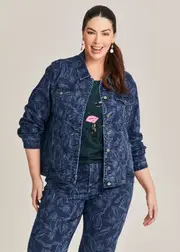 [Virtuelle] Taking Shape Denim Floral Jacket Size 16 in Print - Plus Size Women's Coats & Jackets Print