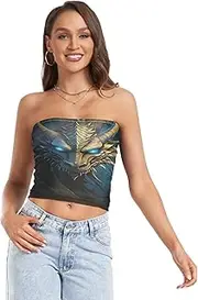 [RPLIFE] Blue Dragon Crop Top Strapless Cami, Sheer Tube Tops, Sexy Tube Tops (S)