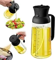 YARRAMATE 18oz/550ml Large Capacity Oil Bottle Olive Oil Sprayer Mister with Measuring Scale, 2-in-1 Glass Bottle Dispenser for Cooking, Pour and Spray, Kitchen Use for Air Fryer, BBQ (Black)