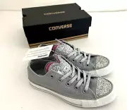 NEW Converse All Star Gray Unique Sparkles Glitters Heart Sneaker Shoes Women 5