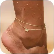 [TINGN] Anklet for Women - 14K Gold Plated Anklet with Letters Girls Multi-Row Anklet with Small Heart for Women Summer Beach Foot Jewellery Anklet Gifts for Women Girlfriend