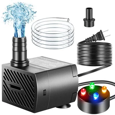 Submersible Fountain Pump with LED Lights for Aquarium Fish Tank Ponds